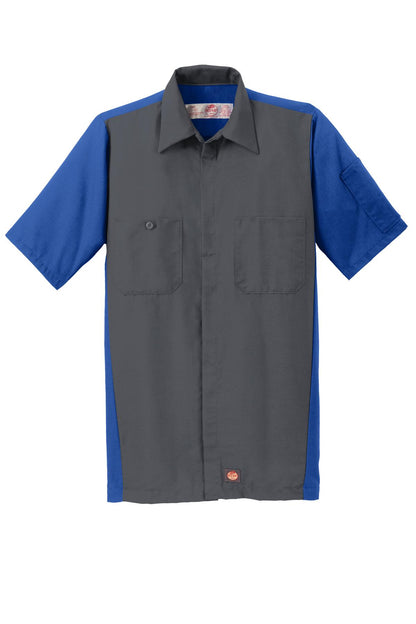Red Kap Short Sleeve Ripstop Crew Shirt - Charcoal/ Royal - flat front