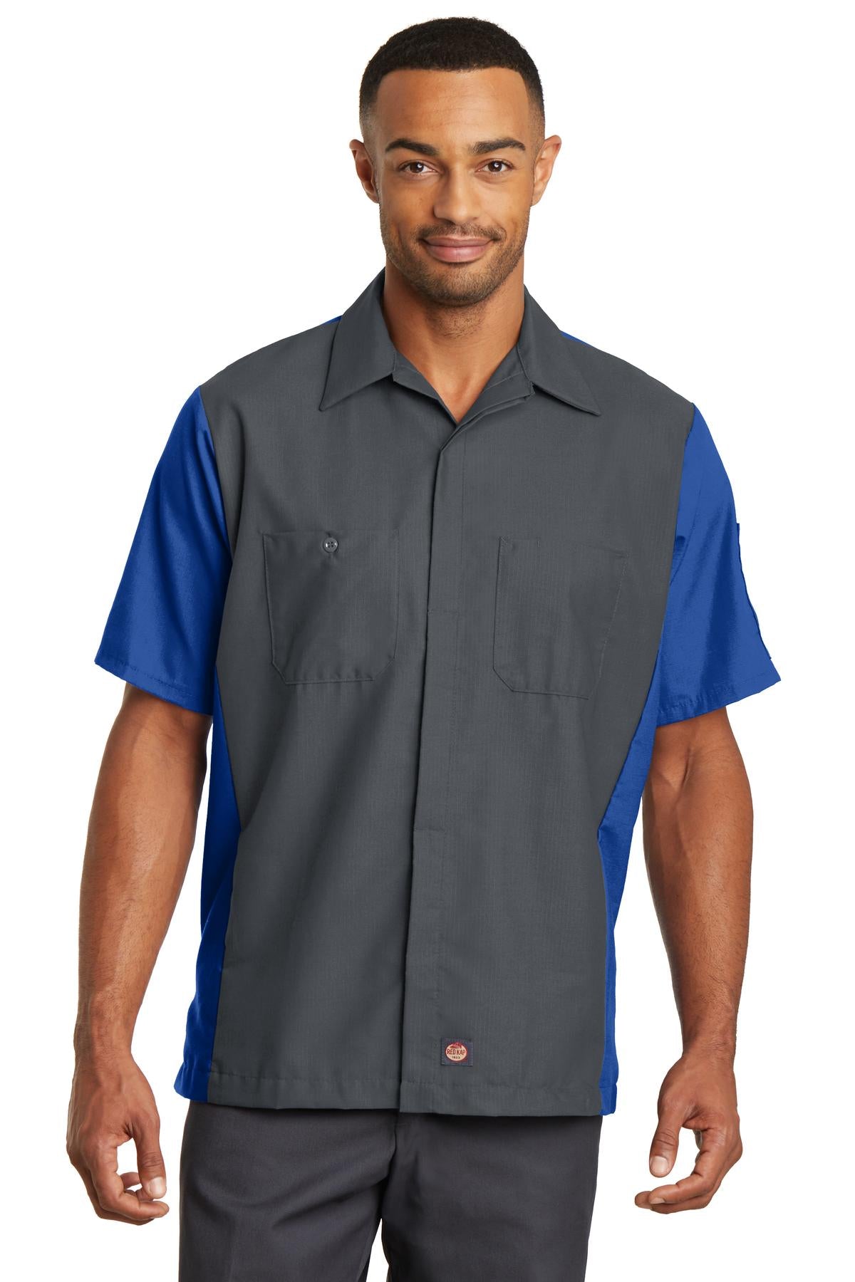 Red Kap Short Sleeve Ripstop Crew Shirt - Charcoal/ Royal - front