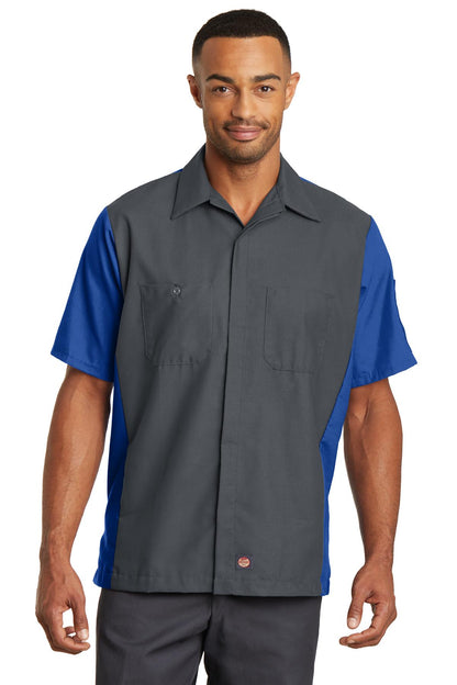Red Kap Short Sleeve Ripstop Crew Shirt - Charcoal/ Royal - front