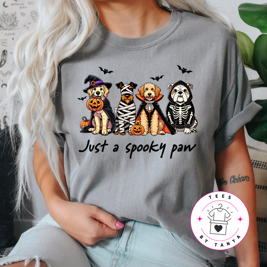 Halloween Dog Funny Spooky Paw Graphic T-Shirt