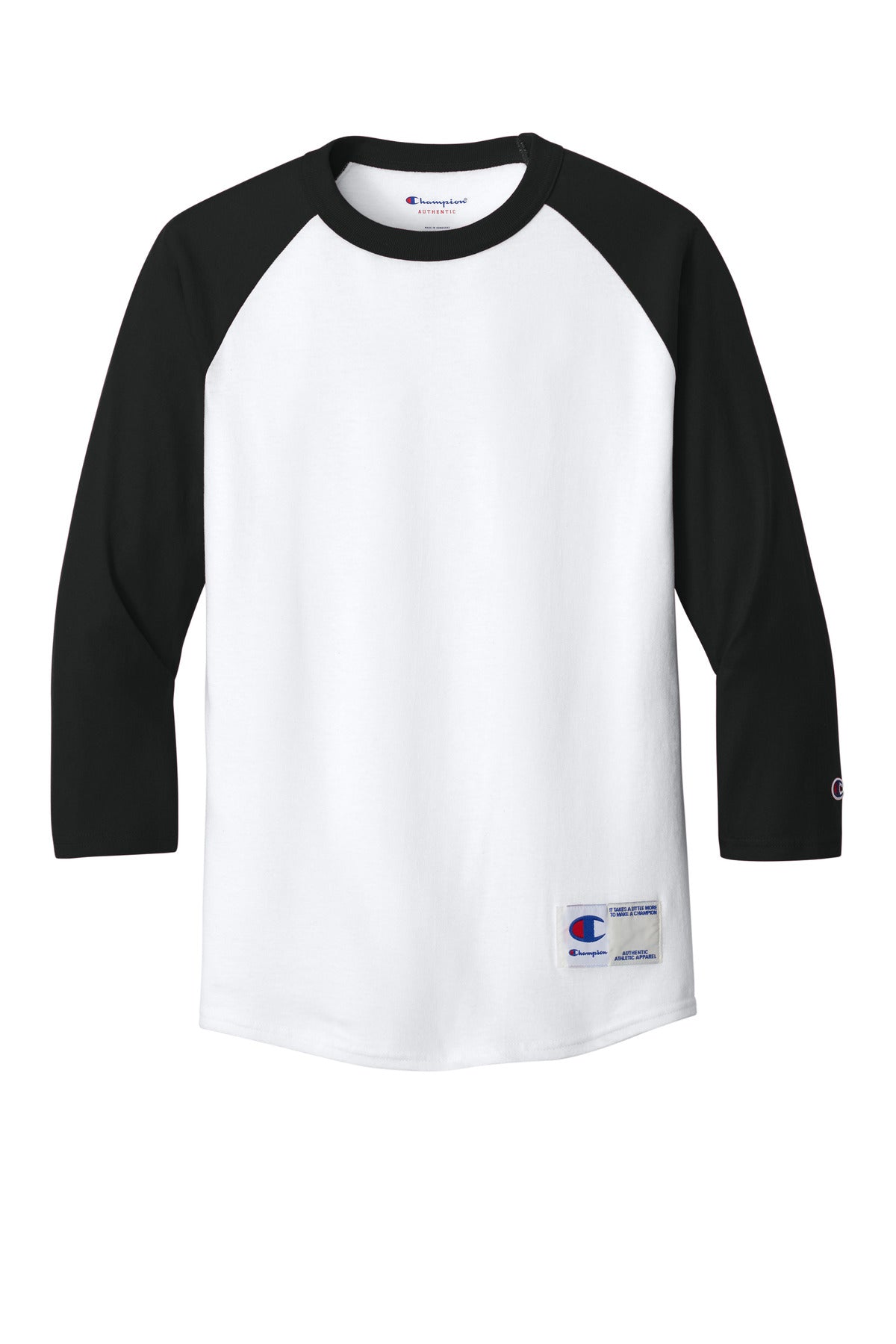 Champion Raglan Baseball Tee - White/ Black - flat front