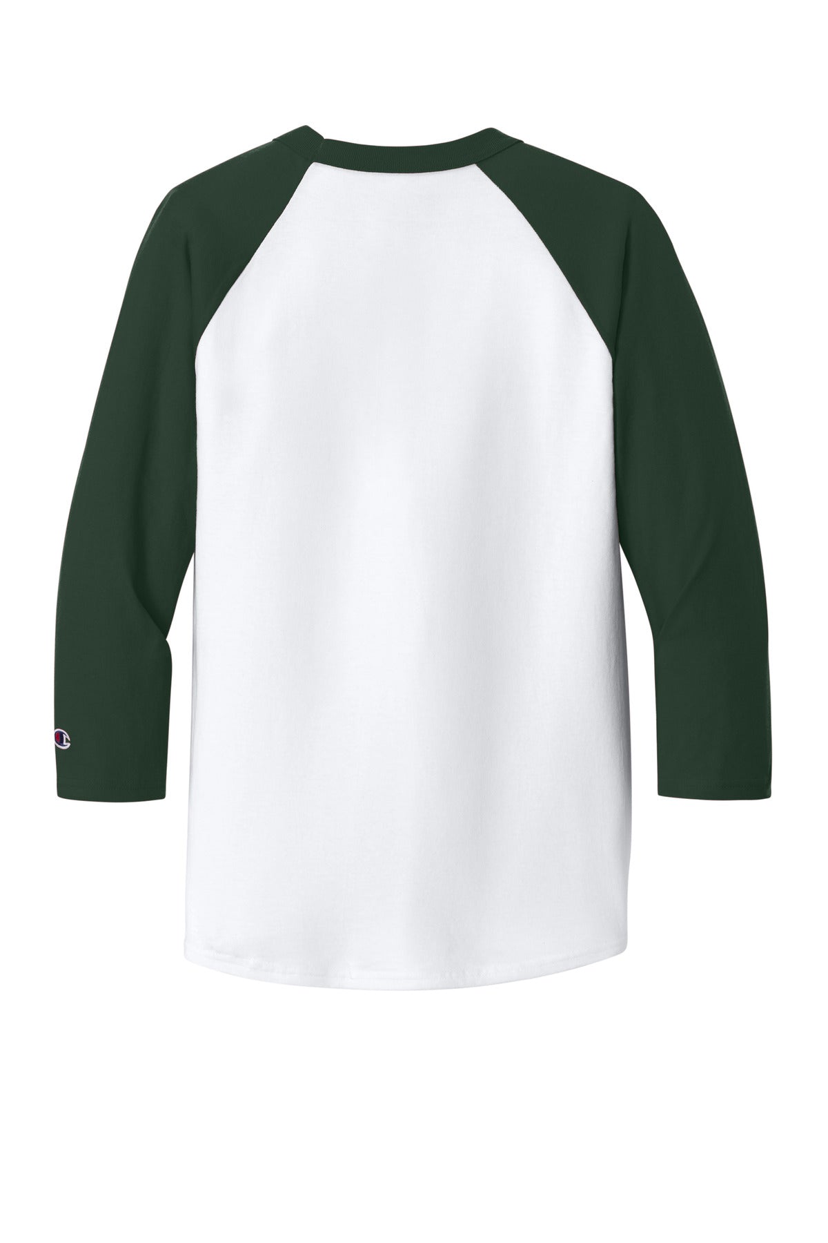 Champion Raglan Baseball Tee - White/ Dark Green - flat back