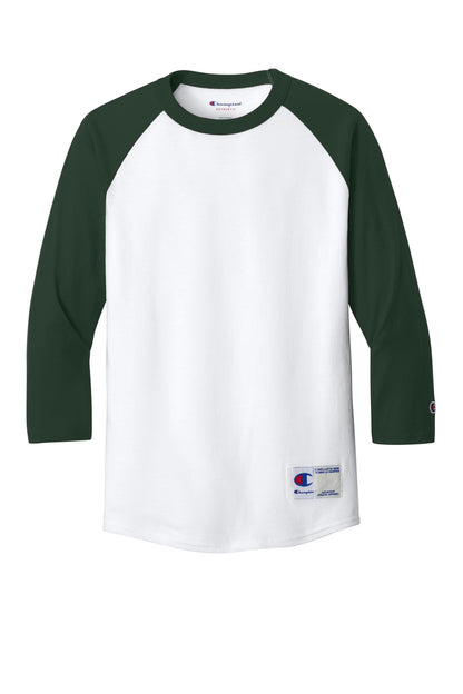 Champion Raglan Baseball Tee - White/ Dark Green - flat front