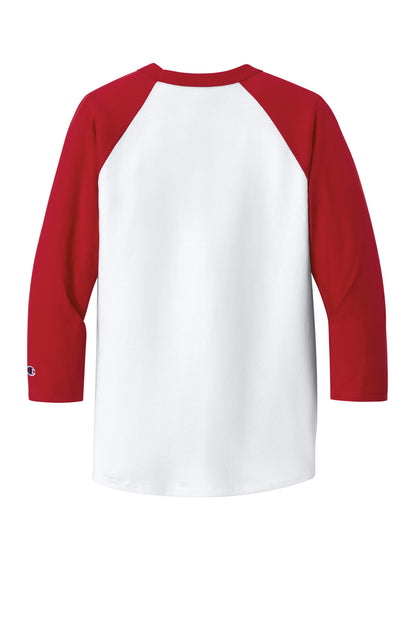 Champion Raglan Baseball Tee - White/ Scarlet - flat back