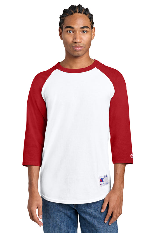 Champion Raglan Baseball Tee - White/ Scarlet - front