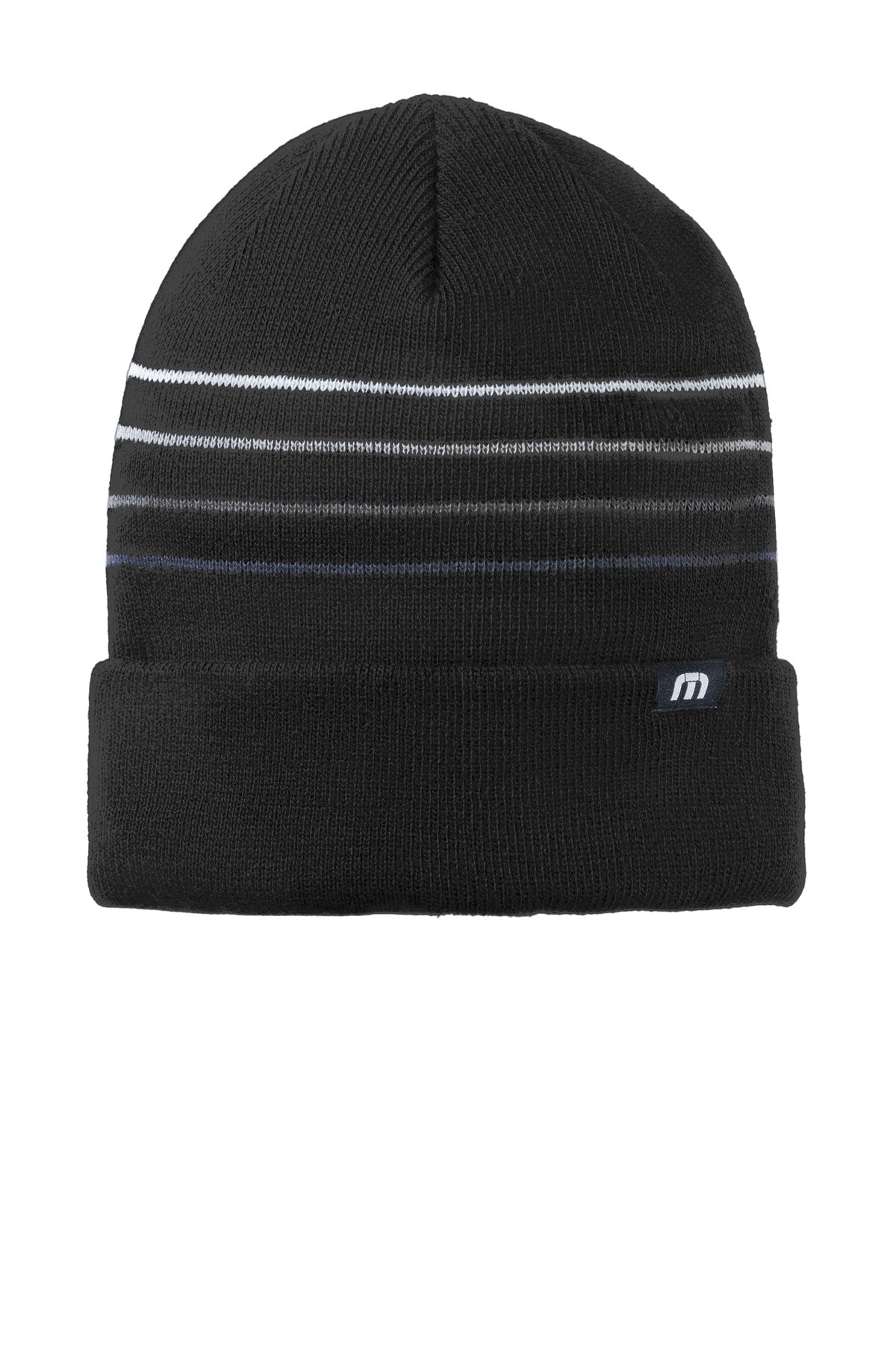 TravisMathew Striped Cuffed Beanie - Black - front
