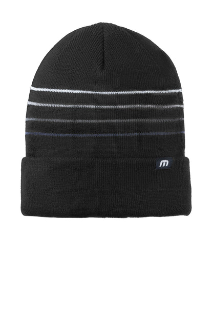 TravisMathew Striped Cuffed Beanie - Black - front