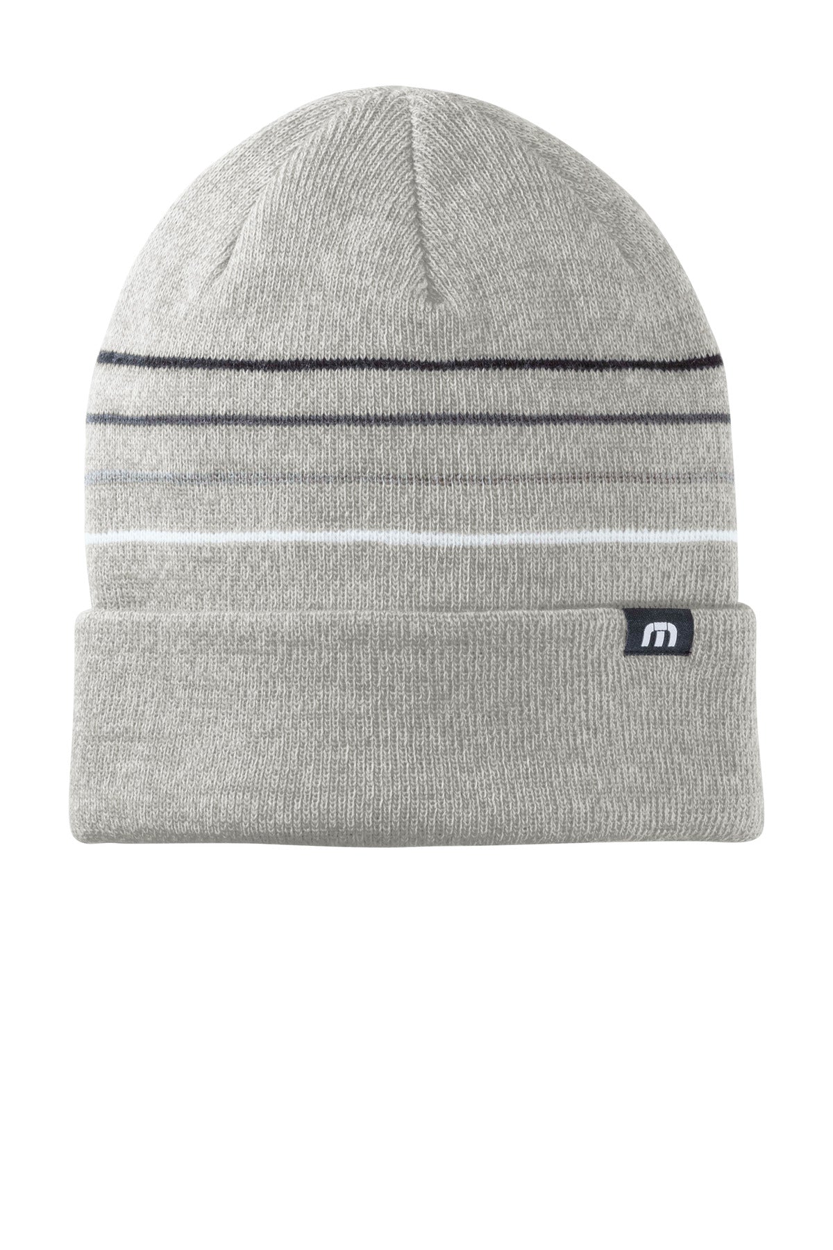 TravisMathew Striped Cuffed Beanie - Light Grey Heather - front