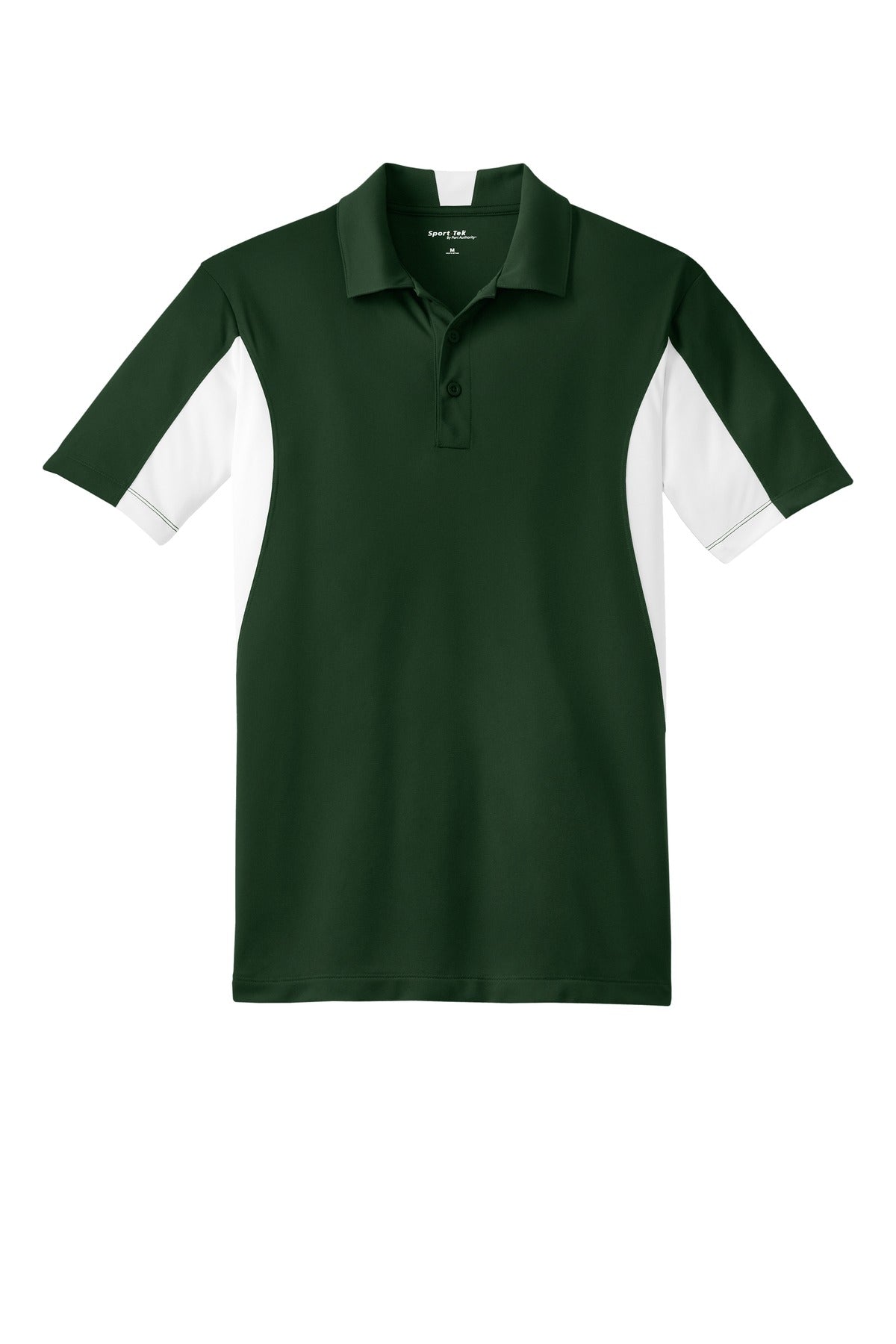 Sport-Tek Tall Side Blocked Micropique Sport-Wick Polo - Forest Green/ White - flat front