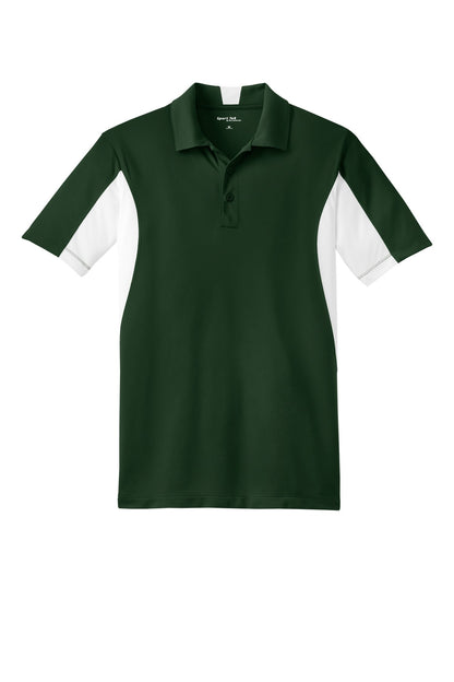 Sport-Tek Tall Side Blocked Micropique Sport-Wick Polo - Forest Green/ White - flat front