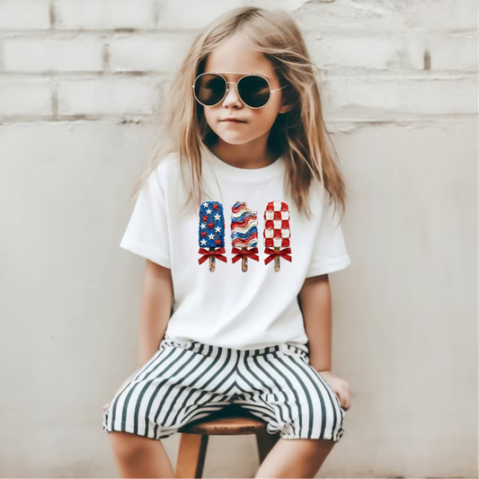 Patriotic Popsicle Shirt | Cute 4th of July Ice Cream Graphic Tee | America 250 Kids & Family Independence Day T-Shirt