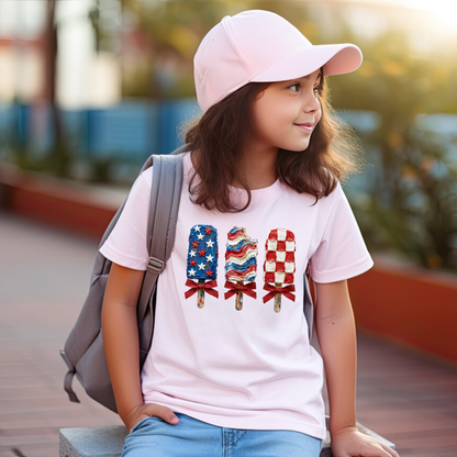 Patriotic Popsicle Shirt | Cute 4th of July Ice Cream Graphic Tee | America 250 Kids & Family Independence Day T-Shirt