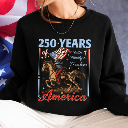 250 Years of America Faith Family & Freedom Patriotic Graphic Tee | 4th of July Western USA Shirt