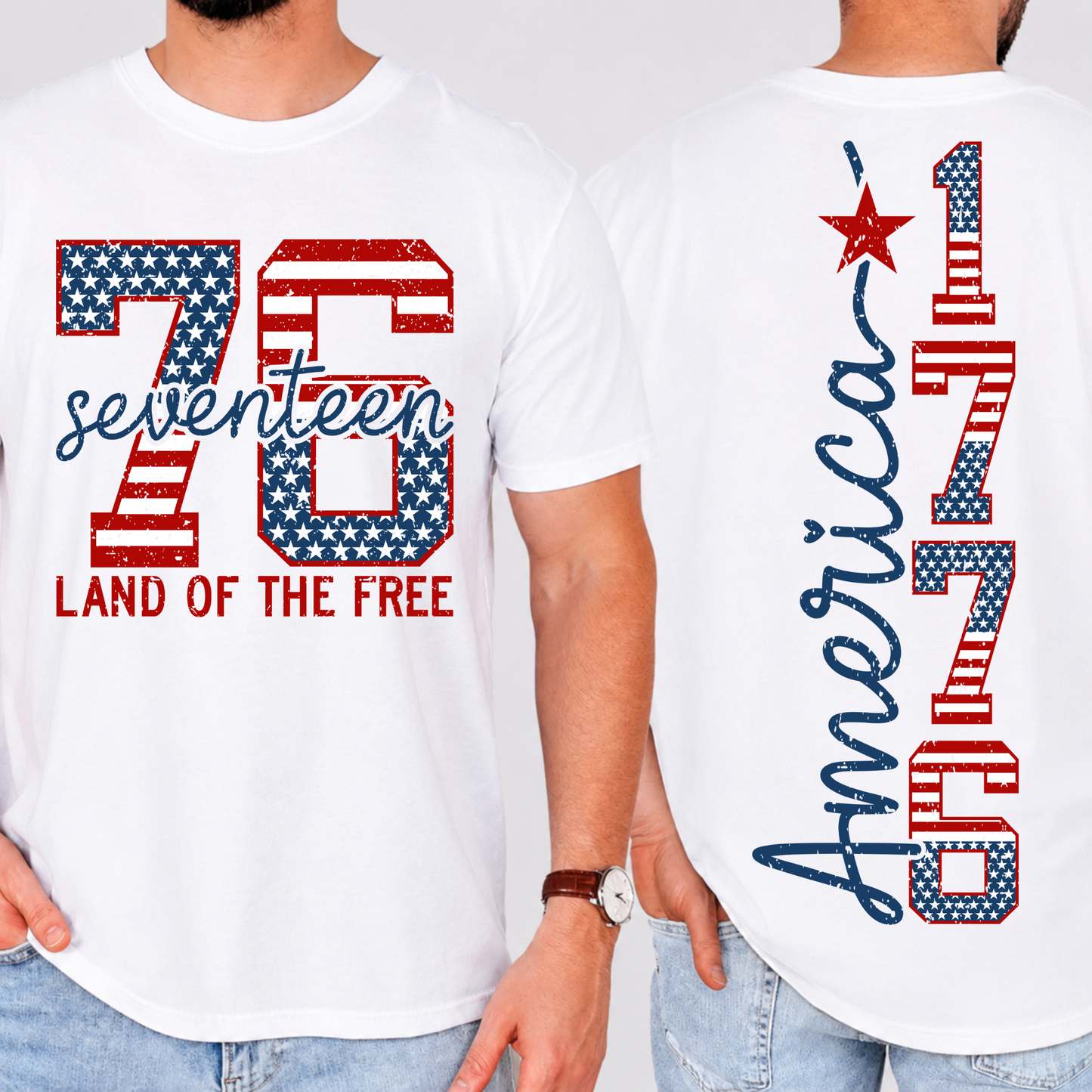 1776 America Shirt | Patriotic Front & Back Graphic Shirt | Land of the Free 4th of July Shirt