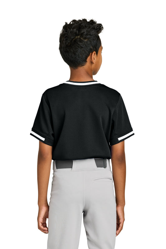 Sport-Tek Youth Tough Mesh V-Neck Baseball Jersey - Black - back