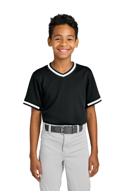 Sport-Tek Youth Tough Mesh V-Neck Baseball Jersey - Black - front