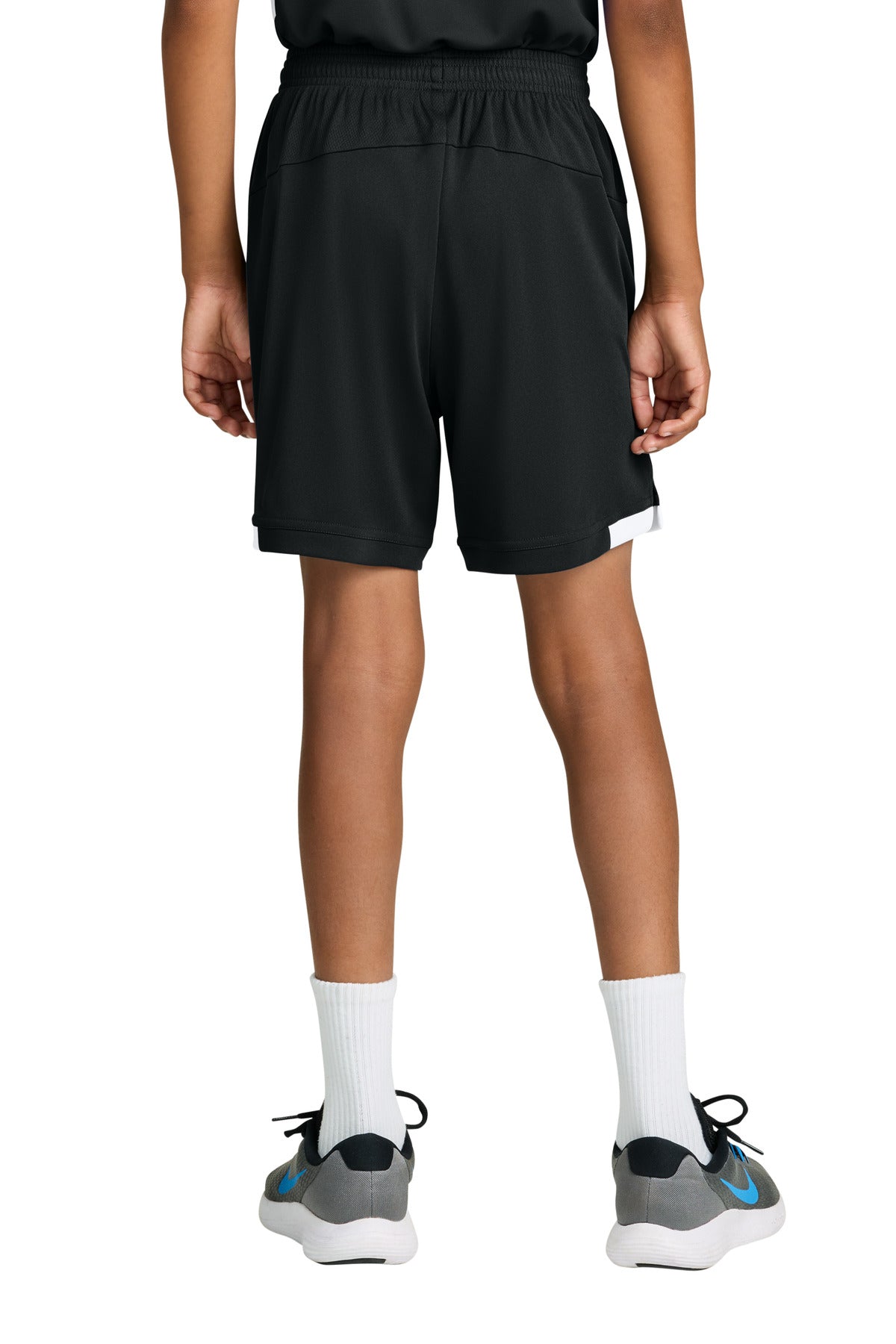 Sport-Tek Youth Club 5 Short - Black/ White - back
