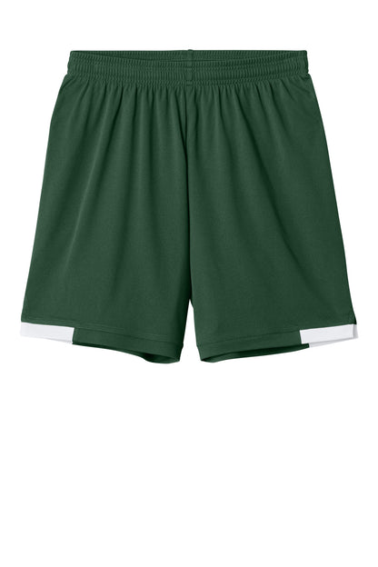 Sport-Tek Youth Club 5 Short - Forest Green/ White - flat front