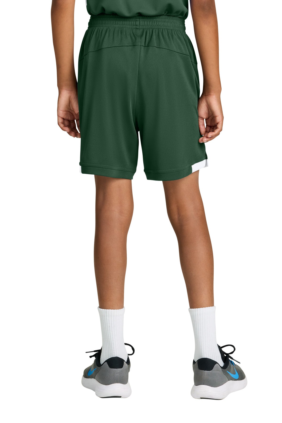 Sport-Tek Youth Club 5 Short - Forest Green/ White - back