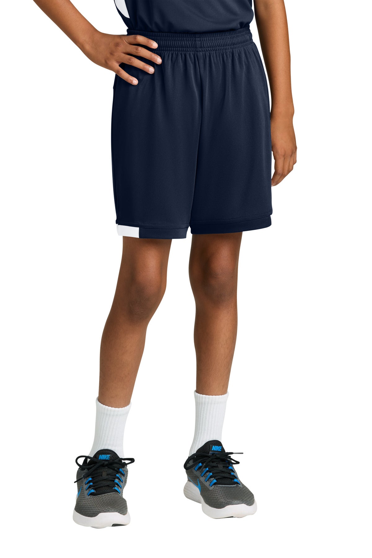 Sport-Tek Youth Club 5 Short - True Navy/ White - front