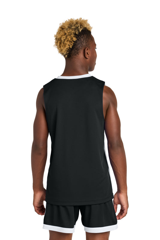 Sport-Tek Youth Rival Basketball Rev Jersey - Black/ White - back