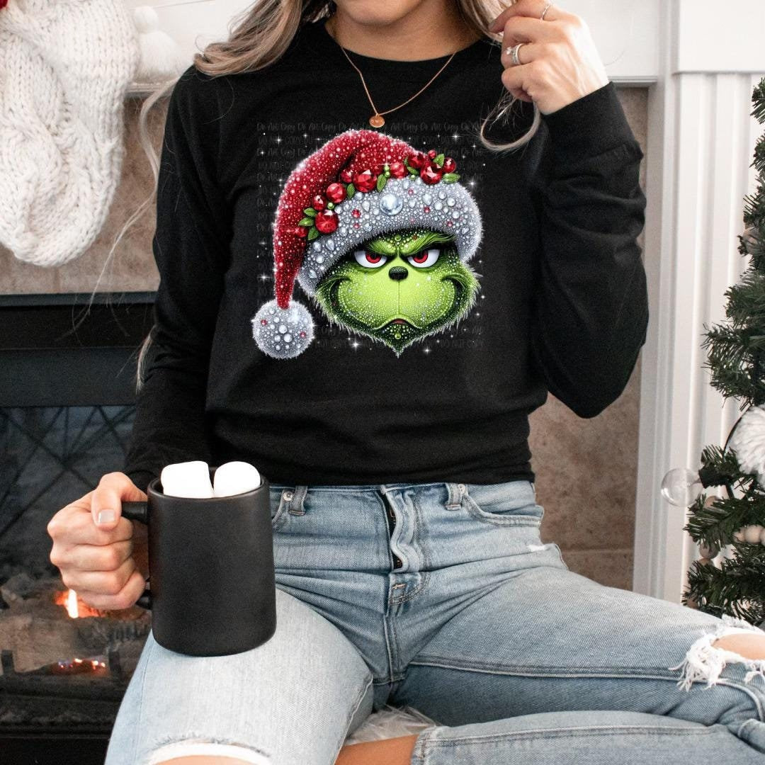 Sparkly Grinch Christmas Hoodie | Holiday Sweatshirt | Festive Grinch Tee