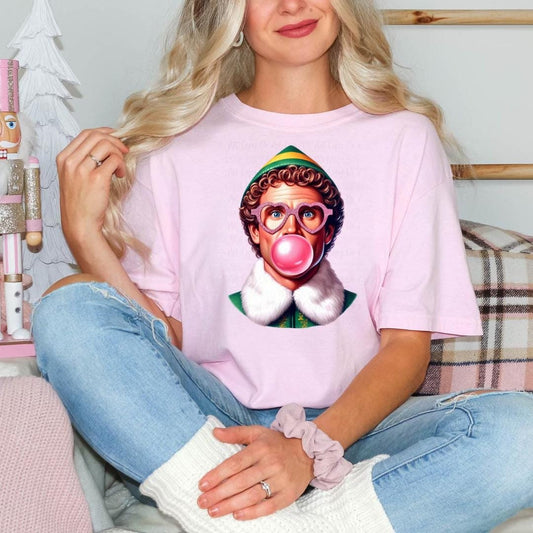 Funny Elf T-Shirt – Retro Christmas Graphic Tee with Bubblegum Elf – Holiday Costume Shirt – Festive Xmas Apparel