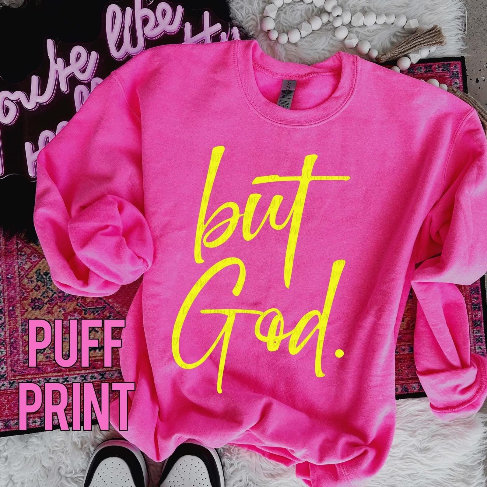 But God! Puff Print Hoodie | Christian Sweatshirt with Bold Yellow Text | Inspirational Faith Hoodie | Religious Apparel