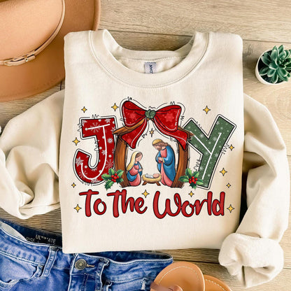Joy to the World Nativity Hoodie | Christian Christmas Sweatshirt | Holiday Hoodie with Nativity Scene | Religious Christmas Apparel