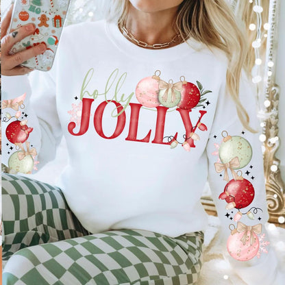 Holly Jolly Christmas Hoodie | Festive Sweatshirt with Christmas Balls Graphic | Holiday Apparel