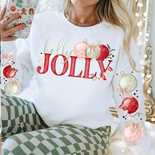 Holly Jolly Christmas Hoodie | Festive Sweatshirt with Christmas Balls Graphic | Holiday Apparel