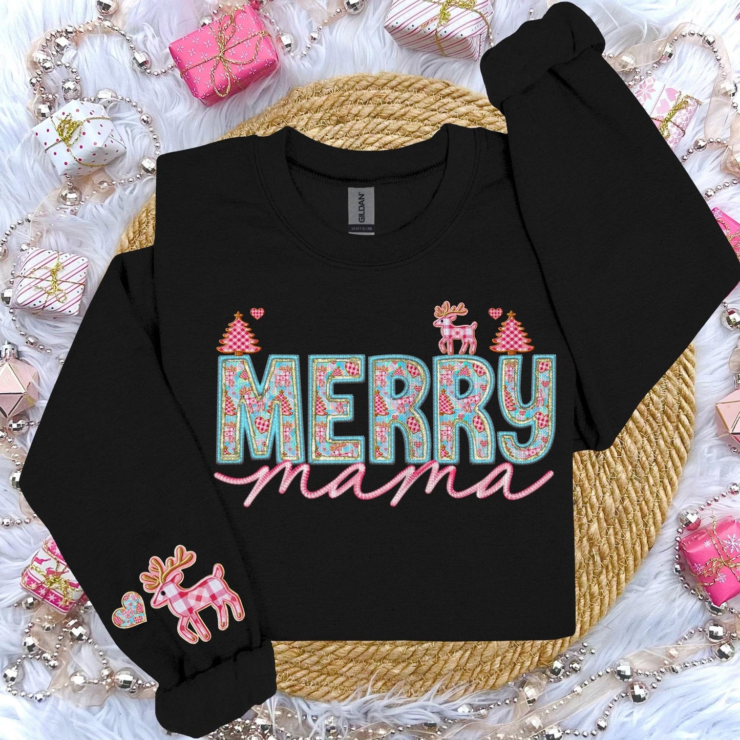 Merry MAMA Christmas Sweatshirt or Hoodie | Reindeer, Heart & Christmas Tree Design | Festive Holiday Outfit