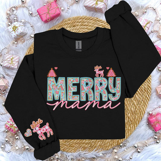 Merry MAMA Christmas Sweatshirt or Hoodie | Reindeer, Heart & Christmas Tree Design | Festive Holiday Outfit