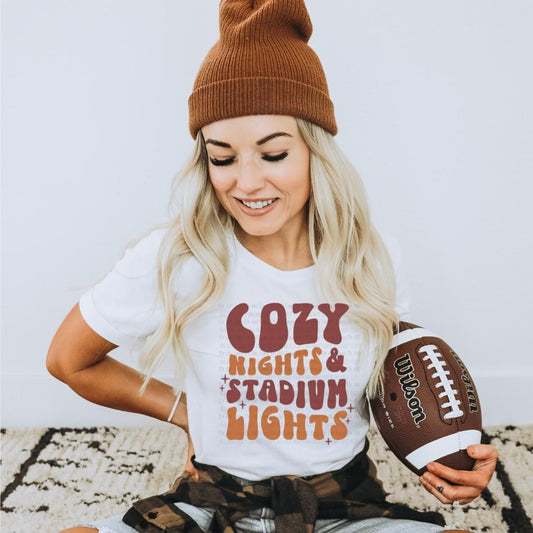 Cozy Nights & Stadium Lights Tee, Football Lover Shirt, Fall Sports Tee, Game Day Shirt