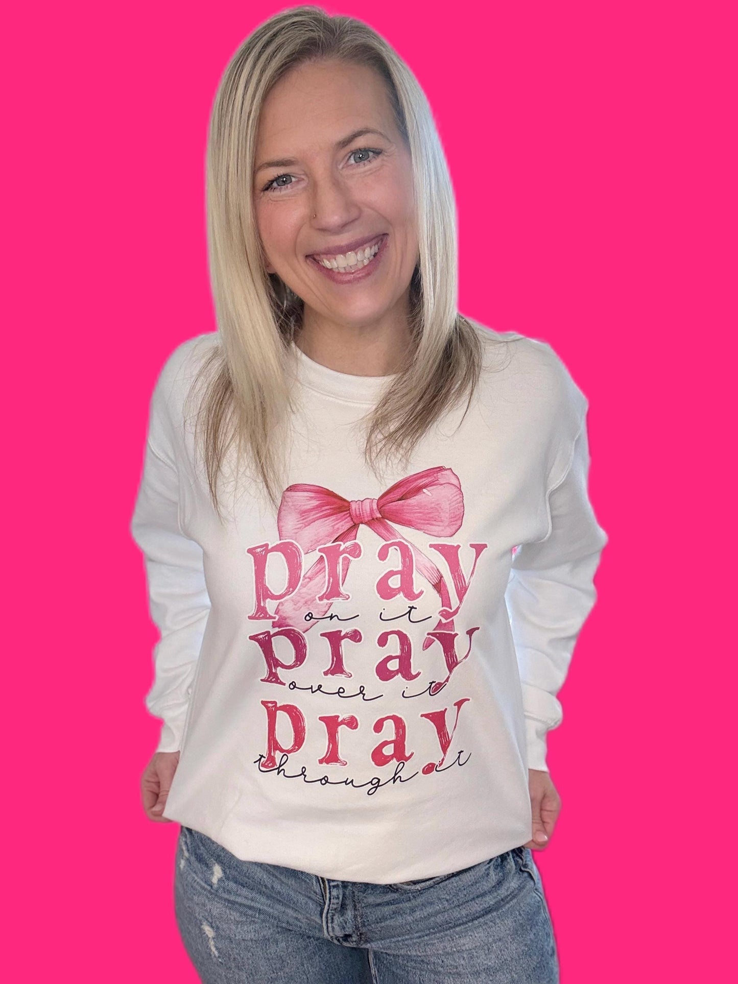 Pray on it Pray over it Pray through it Shirt - Christian Faith Tee - Inspirational Prayer T-Shirt - Religious Positive Message Tee