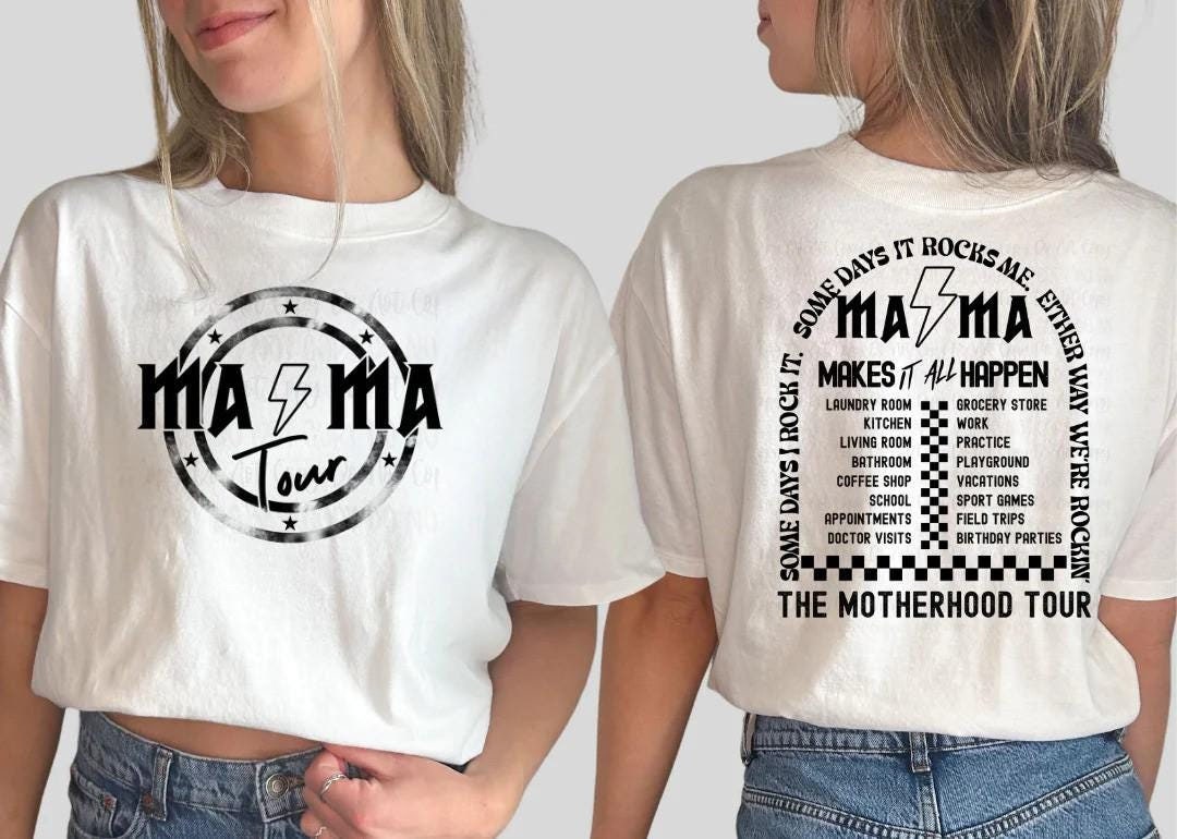 MAMA Tour Lightning Graphic T-Shirt, Sweatshirt, or Hoodie – Rockin' Motherhood Graphic with Fun Tour Dates Back Design