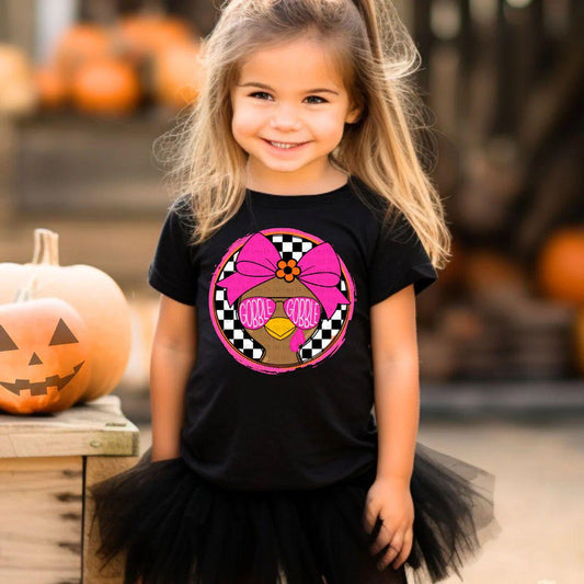 Kids' Thanksgiving Shirt – Cute Turkey Head with Pink Ribbon and Sunglasses Graphic, Fun Thanksgiving Tee, Sweatshirt, or Hoodie