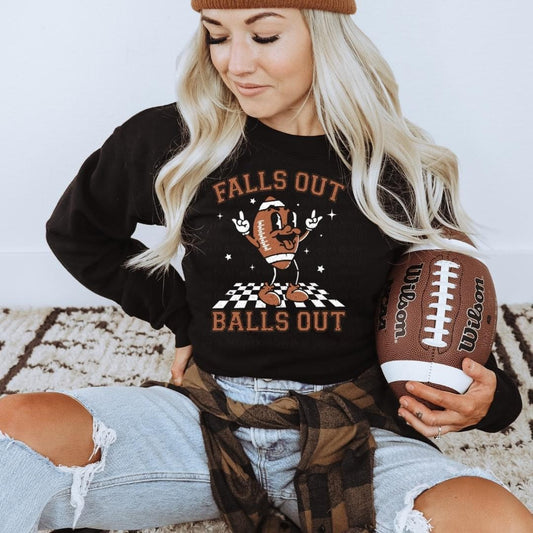 Falls Out Balls Out Cartoon Football Rock and Roll Graphic T-Shirt, Sweatshirt, or Hoodie