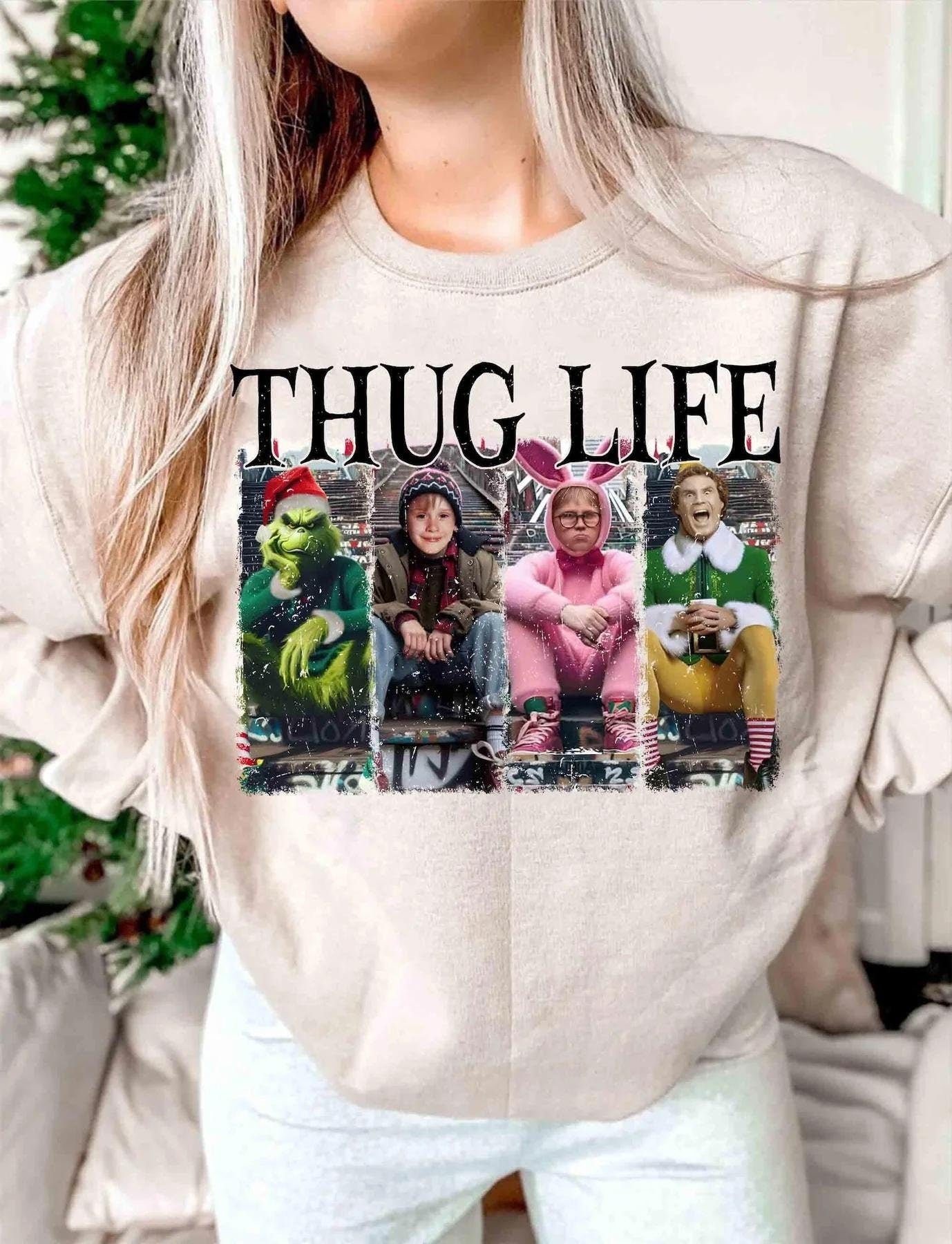 90s Christmas Movie Characters – Grinch, Home Alone, Elf – Thug Life Graphic Shirt, Sweatshirt, Hoodie