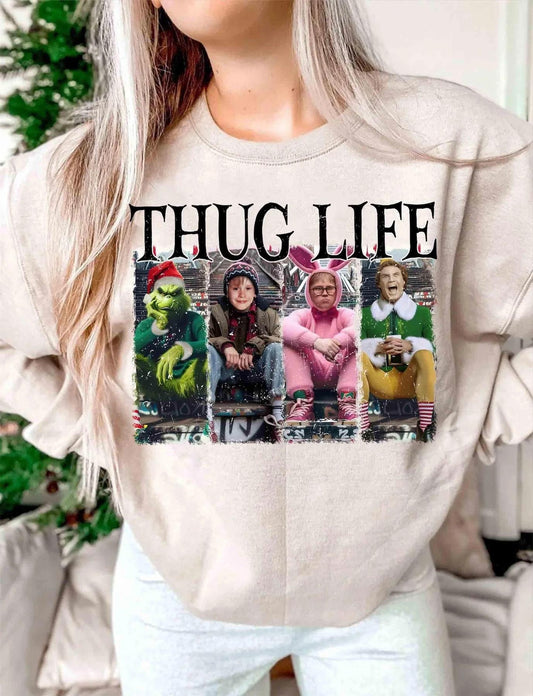 90s Christmas Movie Characters – Grinch, Home Alone, Elf – Thug Life Graphic Shirt, Sweatshirt, Hoodie