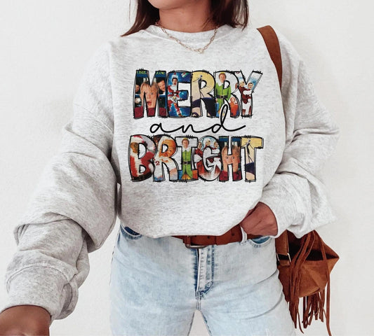 Merry & Bright 90s Christmas Movie Characters Graphic T-shirt, Sweatshirt, Hoodie