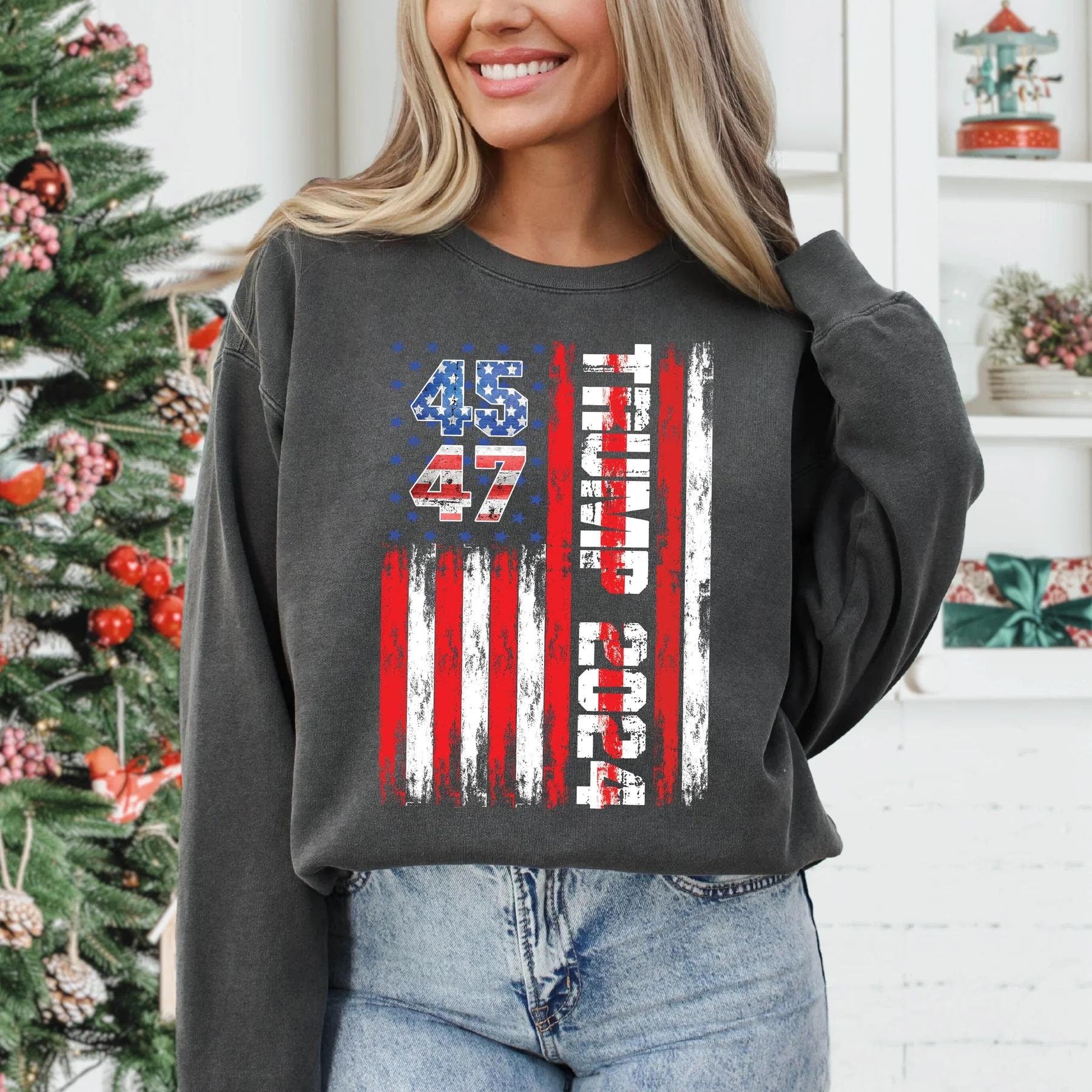 45 47 TRUMP 2024 US Flag Graphic Shirt – T-shirt, Sweatshirt, Hoodie for Trump Supporters