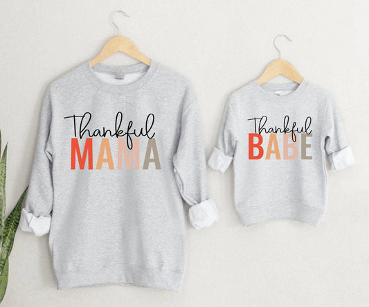 Thankful Mama and Thankful Babe Matching Sweatshirt | Mommy and Me Hoodies | Thanksgiving Family Outfit