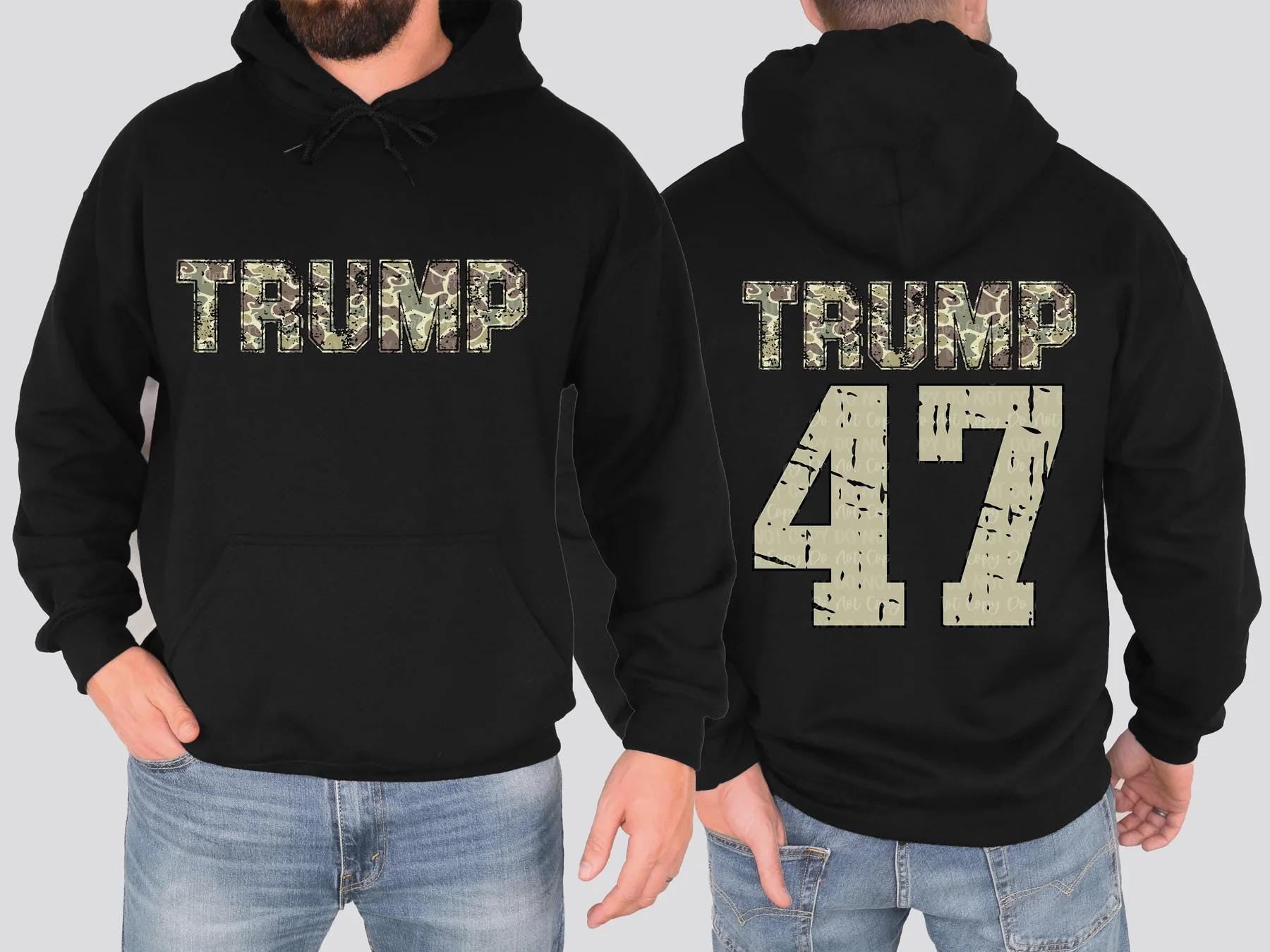 Camo "Trump" T-Shirt, Sweatshirt, or Hoodie | "TRUMP 47" Graphic | Camouflage Design Apparel