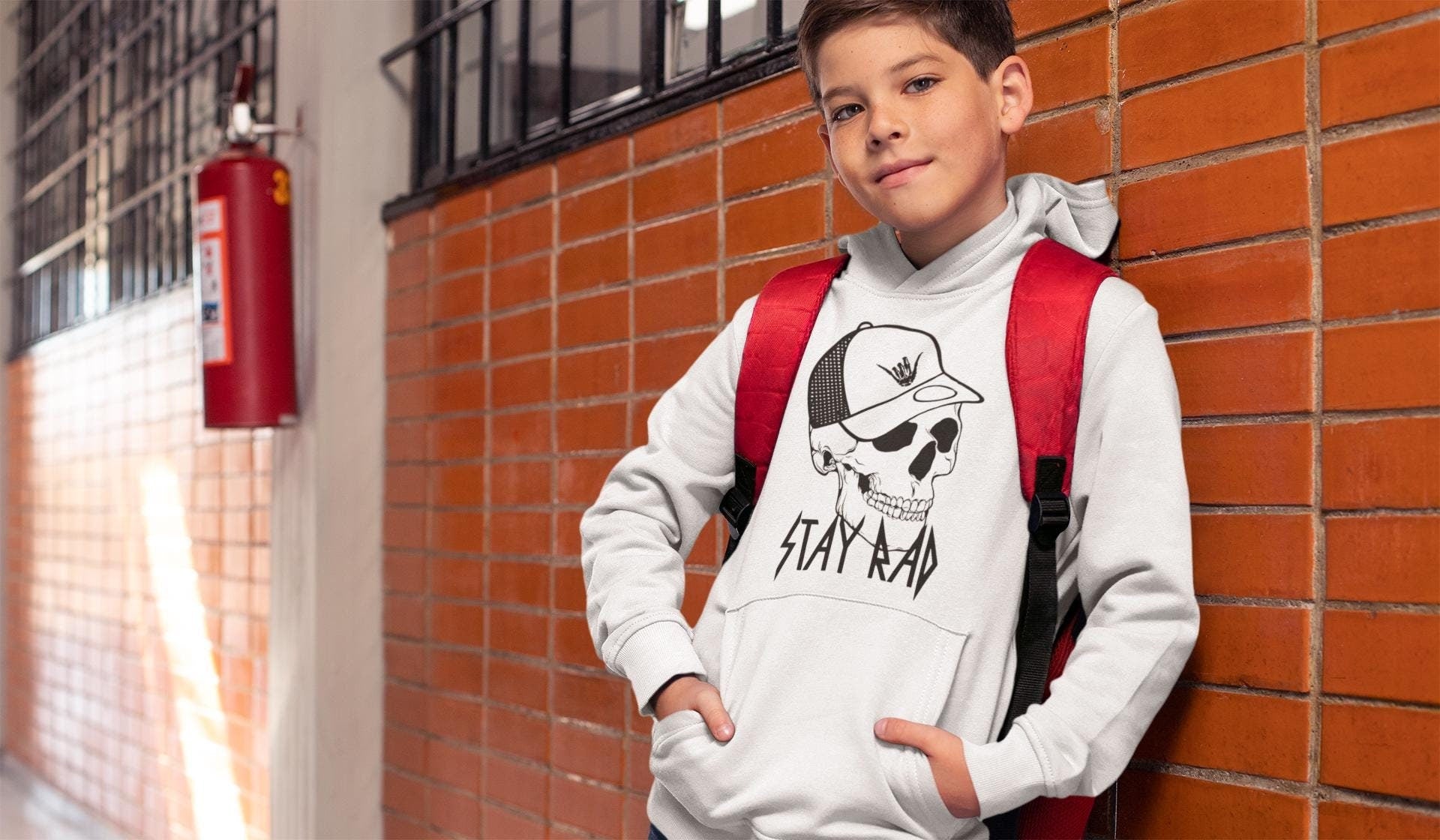 Kids "Stay Rad" Skull Graphic T-Shirt, Sweatshirt, or Hoodie – Cool Skull Design with Hang Loose Hat