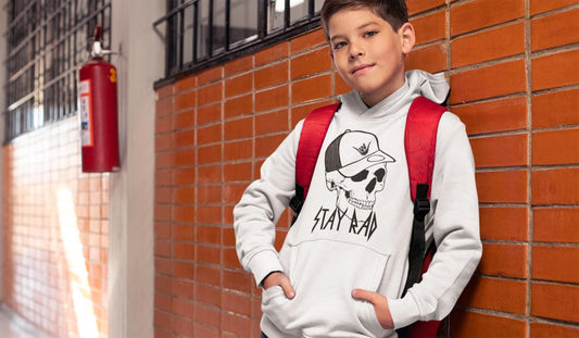 Kids "Stay Rad" Skull Graphic T-Shirt, Sweatshirt, or Hoodie – Cool Skull Design with Hang Loose Hat