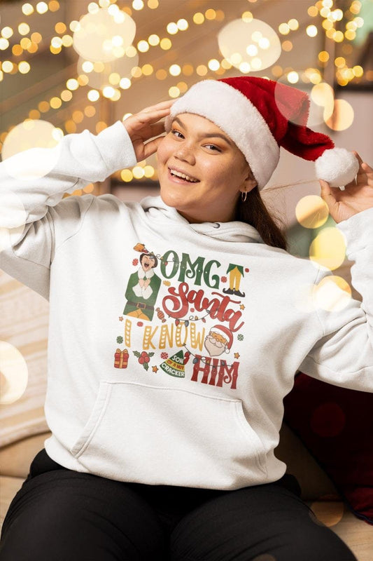 OMG Santa I Know Him Shirt, Hoodie, or Sweatshirt – Funny Elf & Santa Christmas Lights Holiday Graphic Design