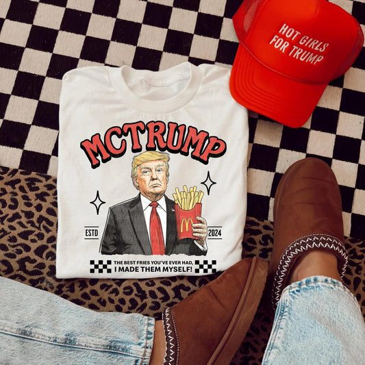 MC TRUMP T-shirt, Hoodie, Sweatshirt – Trump Eating McDonald's Fries with "The Best Fries You've Ever Had" 2024 Design
