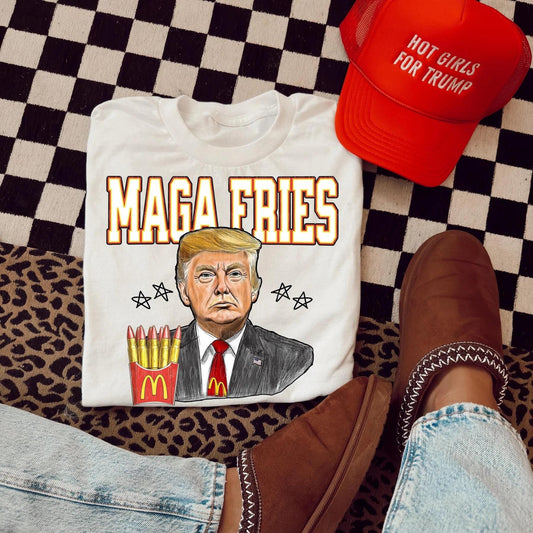 MAGA Fries Trump T-shirt, Hoodie, Sweatshirt – Graphic of Trump with McDonald's Fries Bullet Design