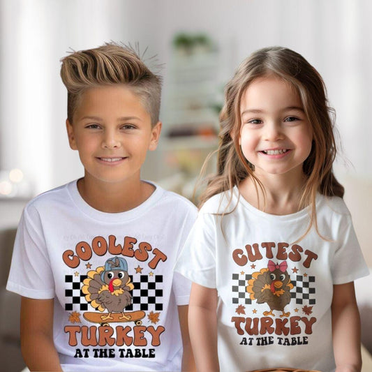 Cutest & Coolest Turkey on the Table Kids Sweatshirt, Hoodie, or T-Shirt - Thanksgiving Turkey Design for Kids, Toddler Thanksgiving Outfit